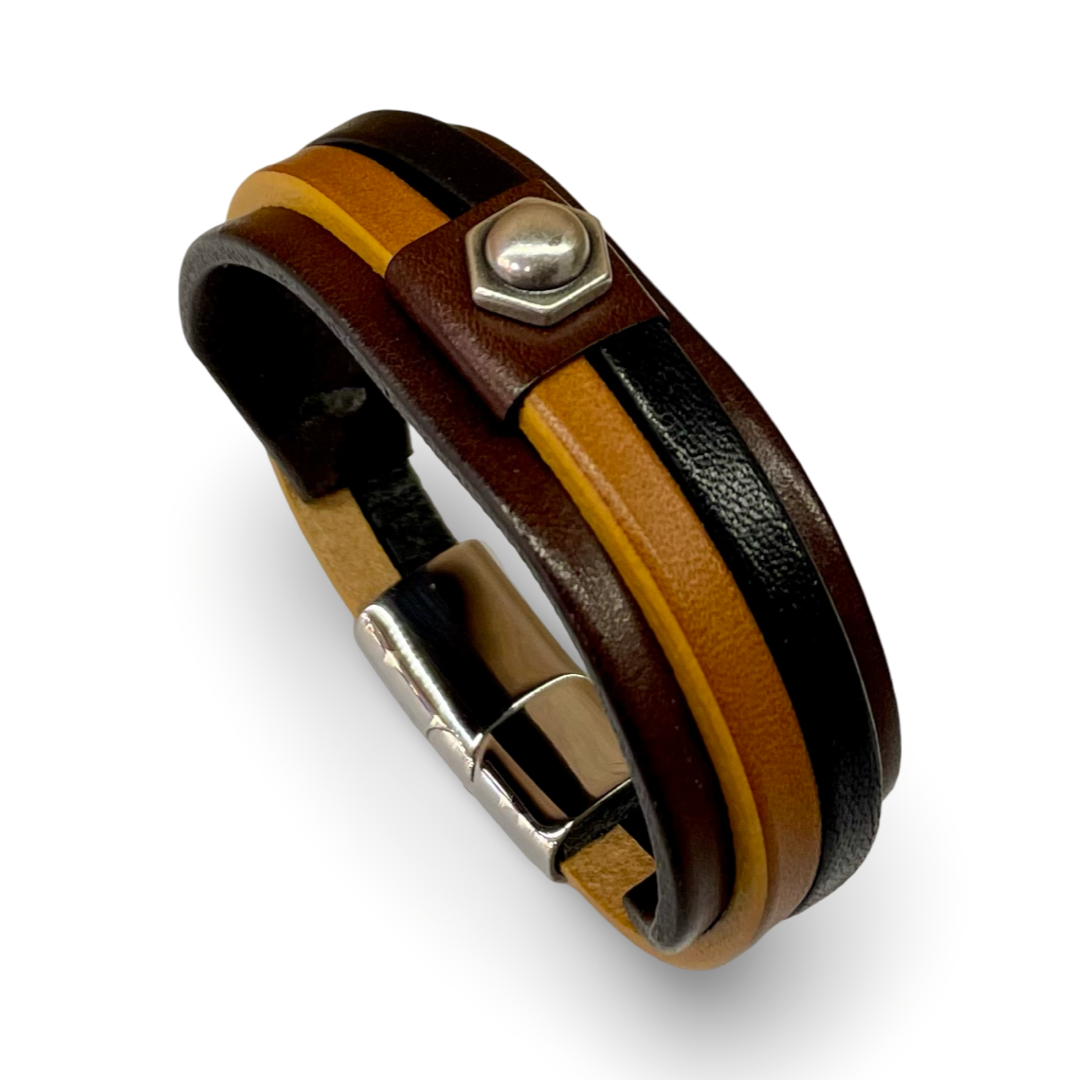 Bracciale Uomo Doppia Fascia Mix Brown
