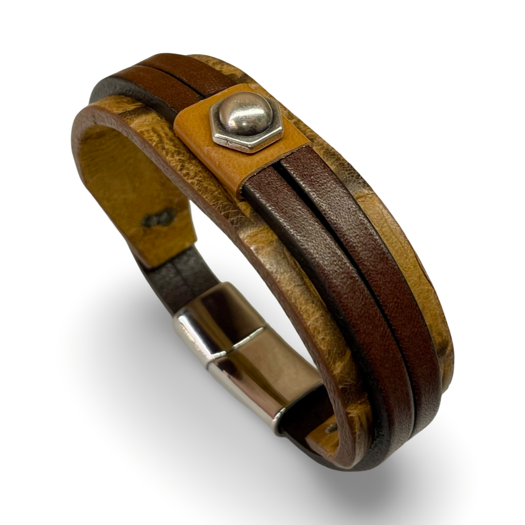 Bracciale Uomo Doppia Fascia Mix Bufalo e Rettile