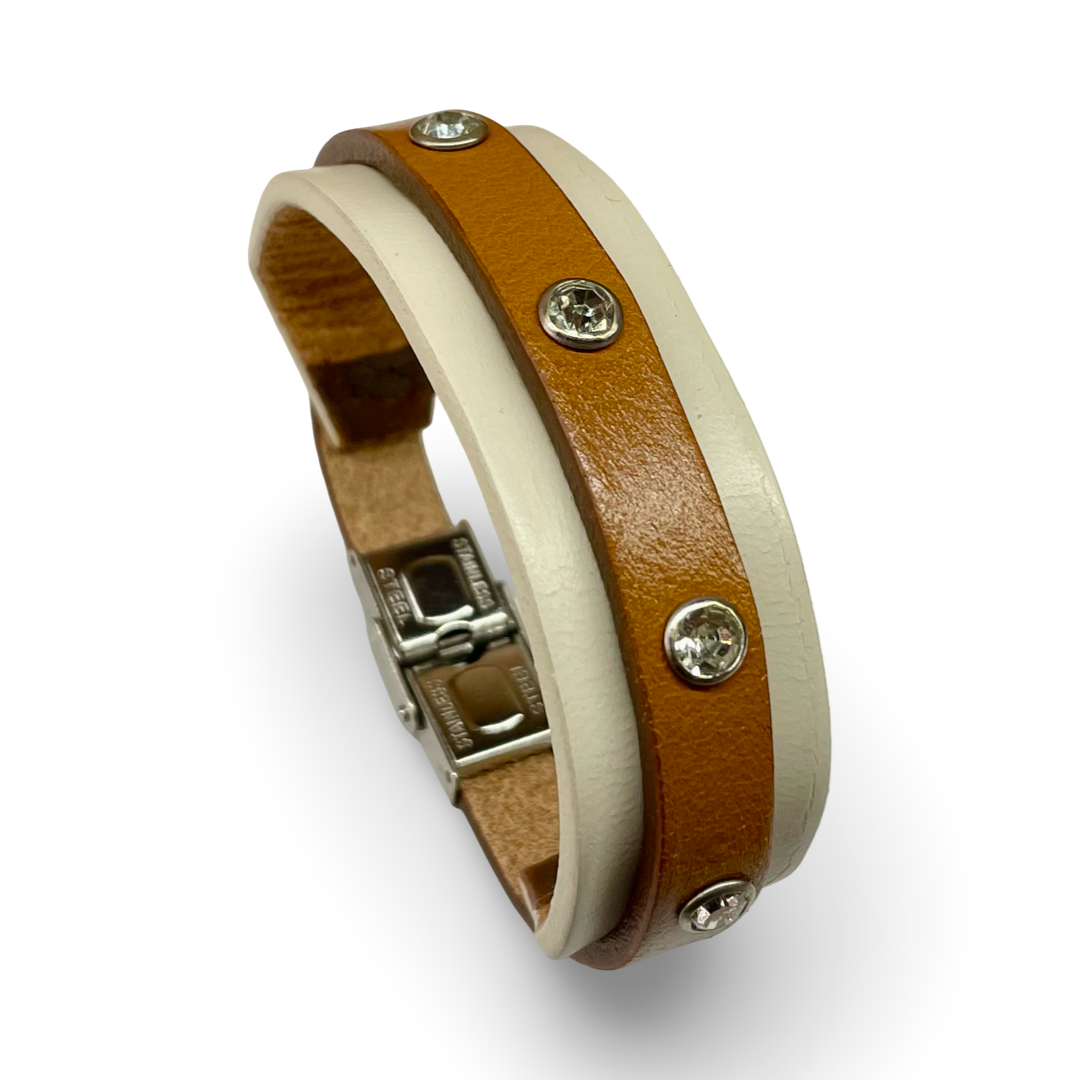 Bracciale Donna Strass Mix Crema Cuoio
