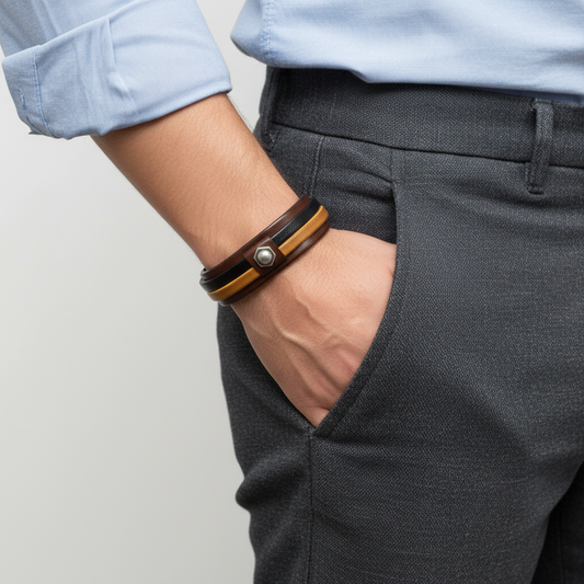 Bracciale Uomo Doppia Fascia Mix Brown