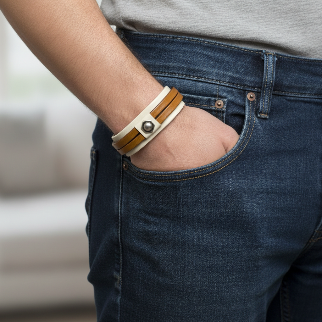 Bracciale Uomo Doppia Fascia Mix Crema