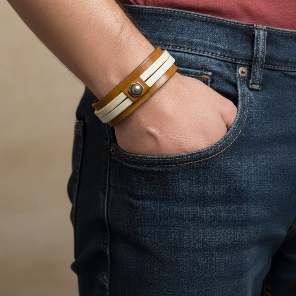 Bracciale Uomo Doppia Fascia Mix Crema