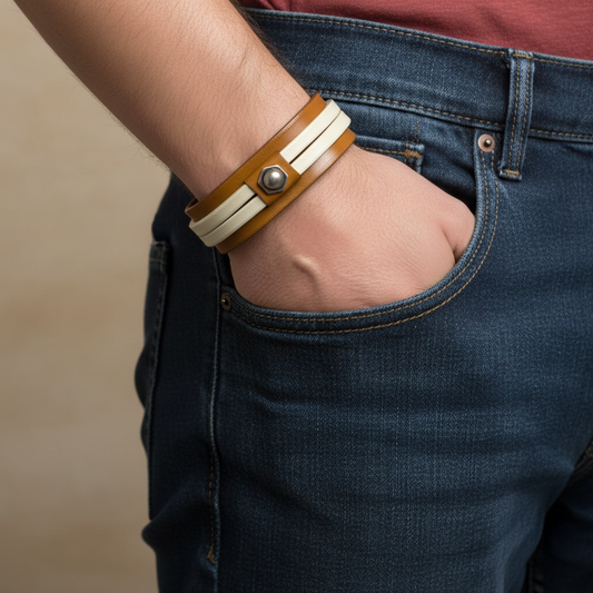 Bracciale Uomo Doppia Fascia Mix Crema