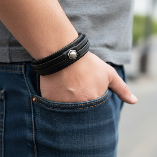 Bracciale Uomo Doppia Fascia Total Black