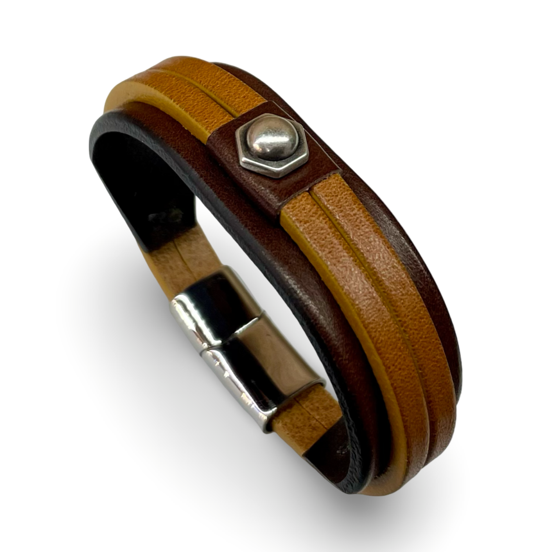 Bracciale Uomo Doppia Fascia Mix Cuoio