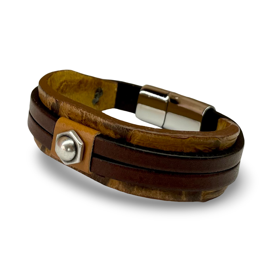 Bracciale Uomo Doppia Fascia Mix Bufalo e Rettile