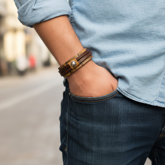 Bracciale Uomo Doppia Fascia Mix Bufalo e Rettile