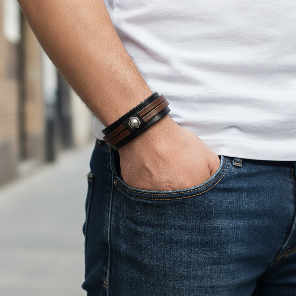 Bracciale Uomo Doppia Fascia Mix Black and Brown