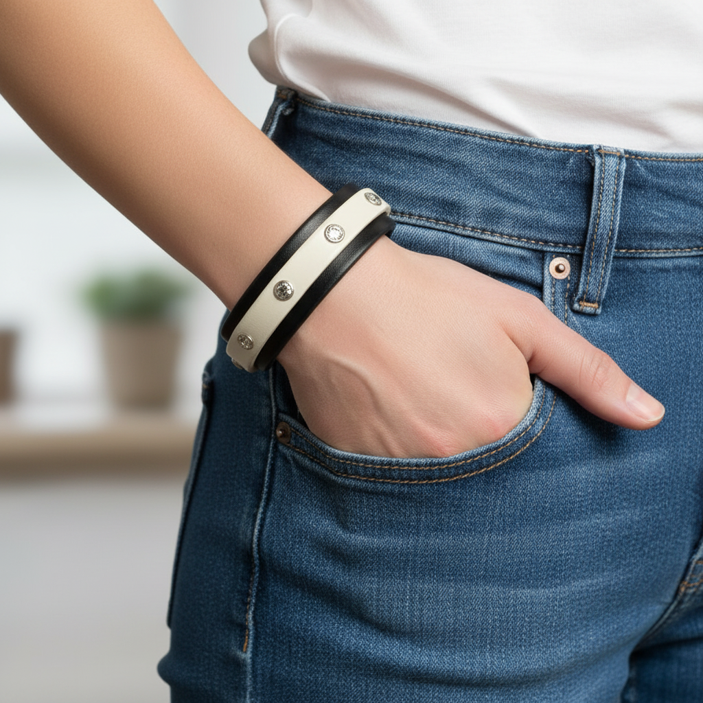 Bracciale Donna Strass Mix Nero Crema