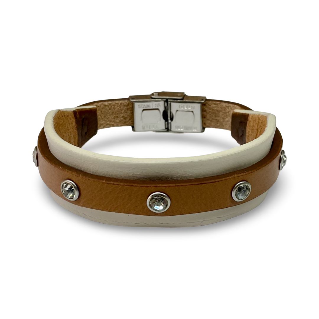 Bracciale Donna Strass Mix Crema Cuoio