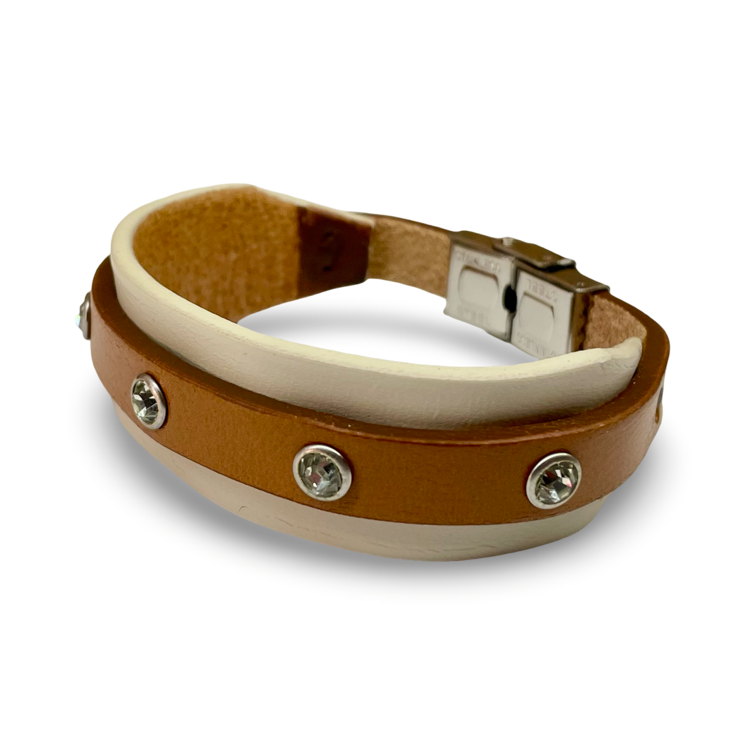 Bracciale Donna Strass Mix Crema Cuoio