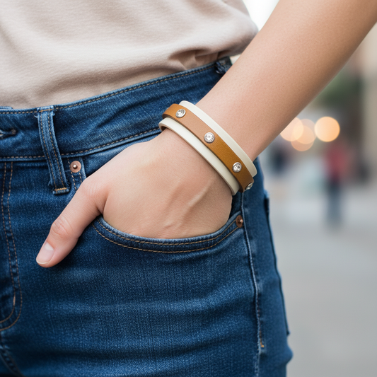 Bracciale Donna Strass Mix Crema Cuoio